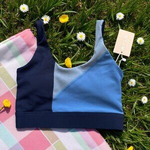 WILO Blue Ribbed Colorblock Bra Size XS NEW NWT